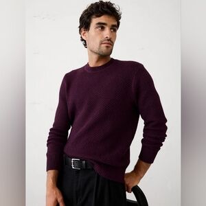 H&M Deep Purple Waffle Acrylic Cotton Crew Neck Sweater Deep Burgundy